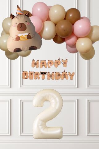 Kapibara Tema Doğum Günü Balon Zinciri Süsleme Seti Banner ve Yaş Balonlu