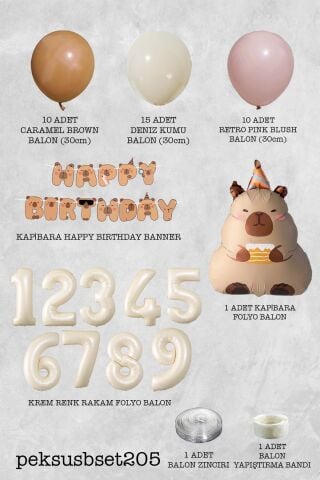 Kapibara Tema Doğum Günü Balon Zinciri Süsleme Seti Banner ve Yaş Balonlu
