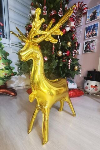 Yılbaşı Gold Geyik Balon Orta Boy Ayaklı Dik Durabilen Altın Geyik Balon