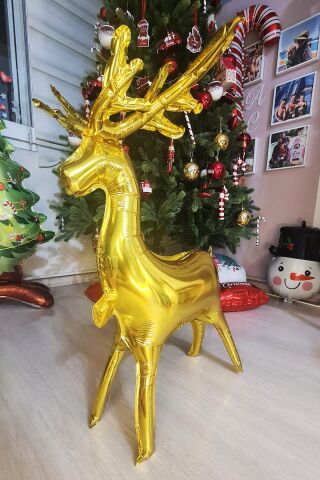 Yılbaşı Gold Geyik Balon Orta Boy Ayaklı Dik Durabilen Altın Geyik Balon