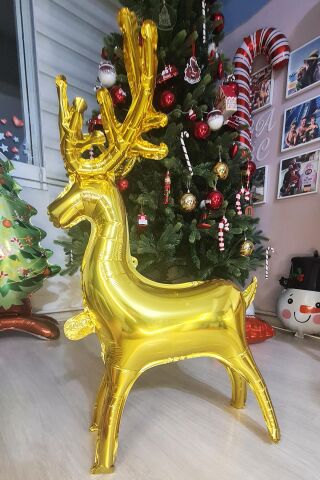 Yılbaşı Gold Geyik Balon Orta Boy Ayaklı Dik Durabilen Altın Geyik Balon