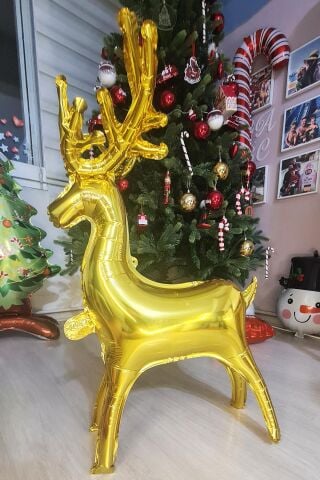 Yılbaşı Gold Geyik Balon Orta Boy Ayaklı Dik Durabilen Altın Geyik Balon