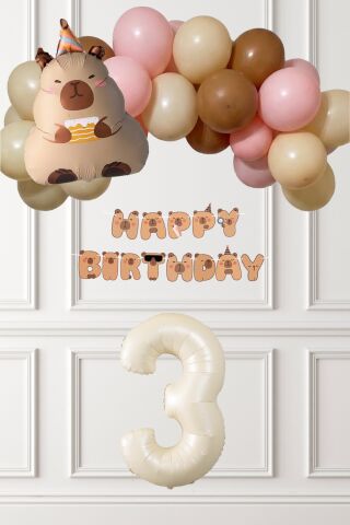 Kapibara Tema Doğum Günü Balon Zinciri Süsleme Seti Banner ve Yaş Balonlu 3