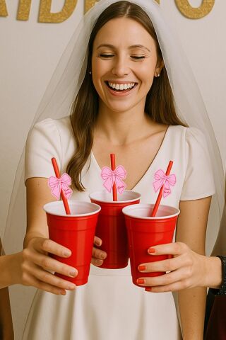 Bride Pipet Seti Pembe Kırmızı Fiyonk Konsept Bekarlığa Veda Bride Party Süslü Pipet Takımı 5 li