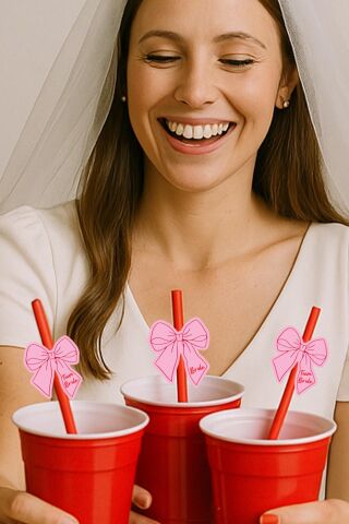 Bride Pipet Seti Pembe Kırmızı Fiyonk Konsept Bekarlığa Veda Bride Party Süslü Pipet Takımı 5 li