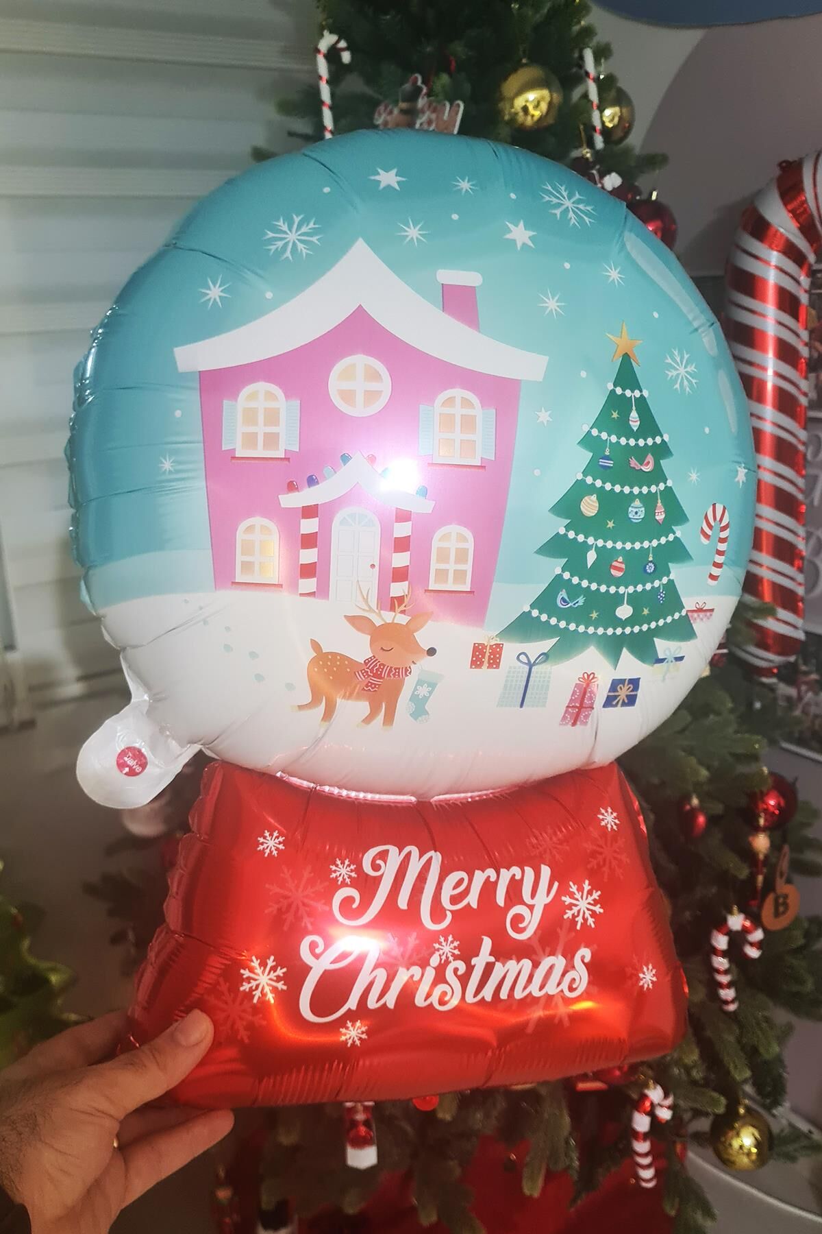 Kar Küresi Şeklinde Merry Christmas Folyo Balon Yılbaşı Süsü
