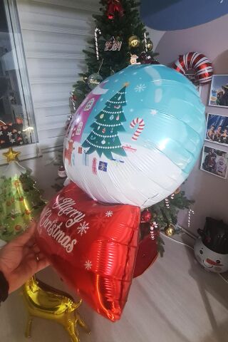 Kar Küresi Şeklinde Merry Christmas Folyo Balon Yılbaşı Süsü