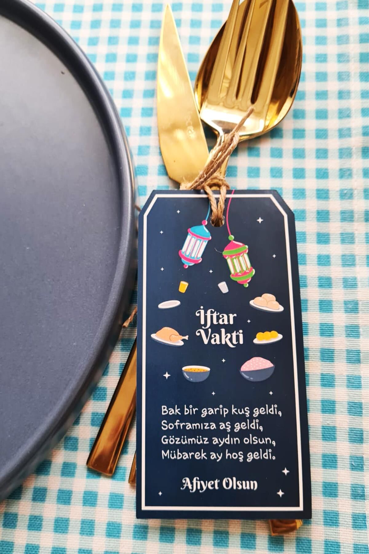 İftar Sofrası Süsü Çatal Bıçak İpli Kart Ramazan Süsleri 10lu Paket