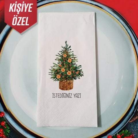 Kişiye Özel Portakal Çam Ağacı Konsept Yılbaşı Sunum Peçetesi