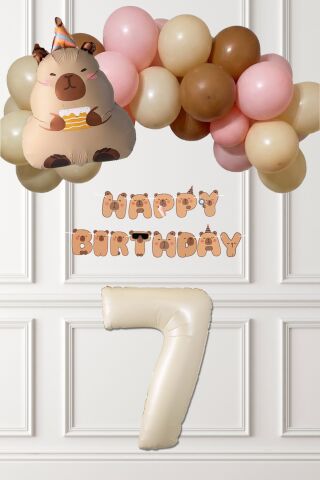 Kapibara Tema Doğum Günü Balon Zinciri Süsleme Seti Banner ve Yaş Balonlu 7