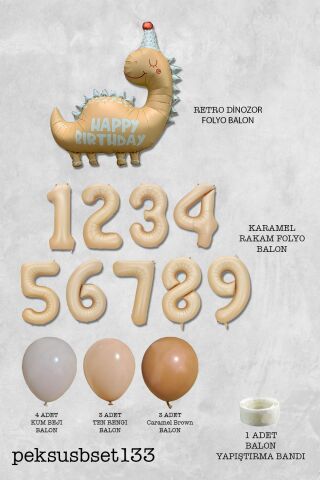 Retro Dinazor Tema Yaş Balonlu Doğum Günü Balon Zinciri Seti Retro Dinozor Konsept 9