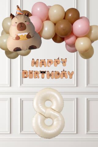 Kapibara Tema Doğum Günü Balon Zinciri Süsleme Seti Banner ve Yaş Balonlu 8