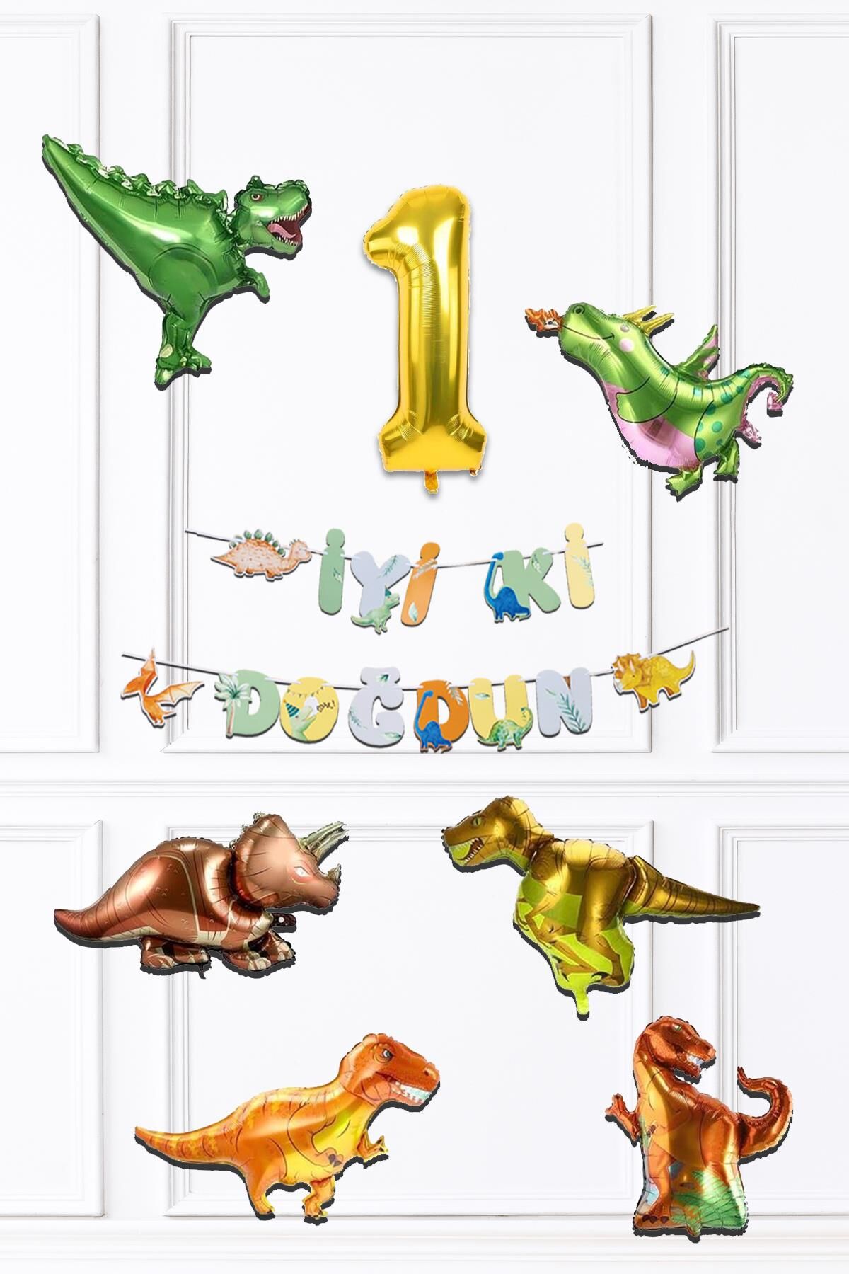 Dinazor Tema Doğum Günü Balon Zinciri Seti Yaş Doğum Günü 6lı Dinozor Balon Banner Seti