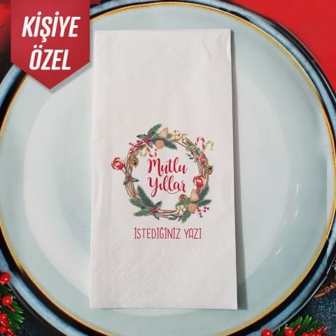 Kişiye Özel Mutlu Yıllar Konsept Yılbaşı Sunum Peçetesi