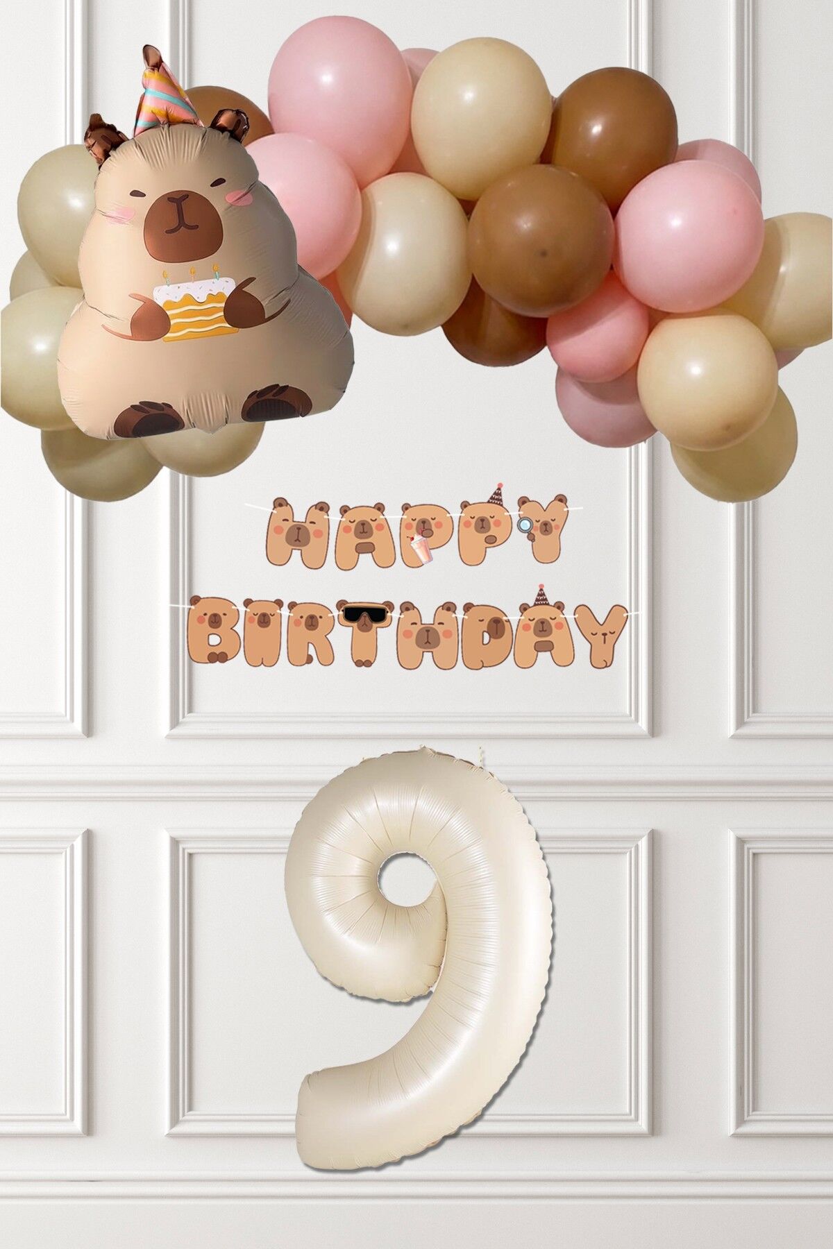 Kapibara Tema Doğum Günü Balon Zinciri Süsleme Seti Banner ve Yaş Balonlu 9