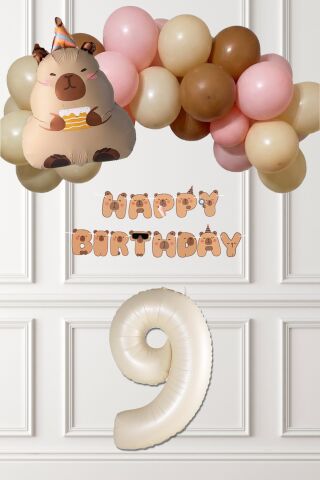 Kapibara Tema Doğum Günü Balon Zinciri Süsleme Seti Banner ve Yaş Balonlu 9
