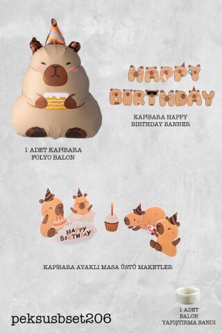 Kapibara Konsept Doğum Günü Seti Capybara Balon Zinciri Banner ve Masa Üstü Panolu Set 206