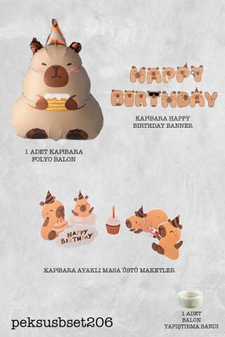 Kapibara Konsept Doğum Günü Seti Capybara Balon Zinciri Banner ve Masa Üstü Panolu Set 206