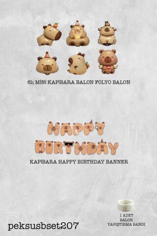 Kapibara Doğum Günü Banner ve 6lı Kapibara Balon Seti