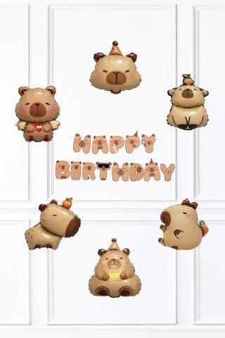 Kapibara Doğum Günü Banner ve 6lı Kapibara Balon Seti