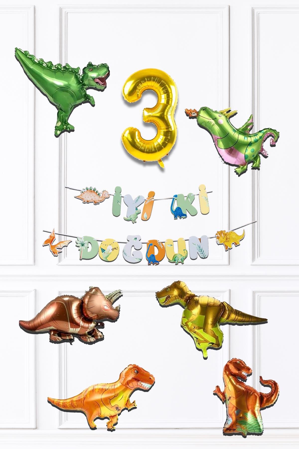 Dinazor Tema Doğum Günü Balon Zinciri Seti Yaş Doğum Günü 6lı Dinozor Balon Banner Seti 3