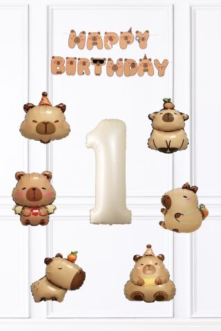Kapibara Doğum Günü Süsleme Seti Balon ve Banner Seti 1