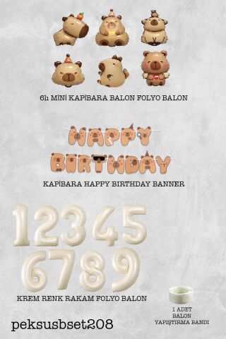 Kapibara Doğum Günü Süsleme Seti Balon ve Banner Seti 2
