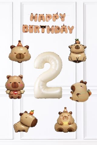 Kapibara Doğum Günü Süsleme Seti Balon ve Banner Seti 2