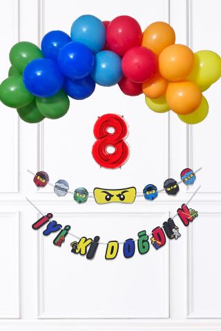 Ninja Konsept Doğum Günü Balon Banner SetiNinja Tema Süsleme Seti 8