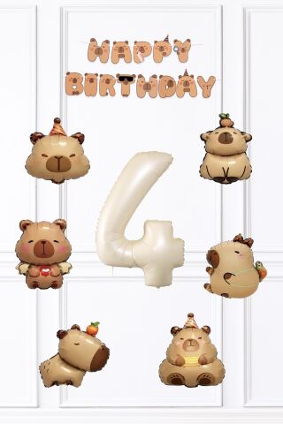 Kapibara Doğum Günü Süsleme Seti Balon ve Banner Seti 4