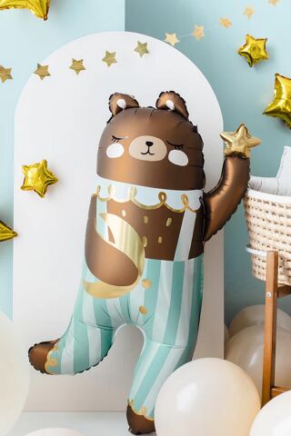 Tulumlu Retro Ayı Folyo Balon Ay ve Yıldızlı Ayı Balon