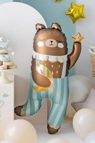 Tulumlu Retro Ayı Folyo Balon Ay ve Yıldızlı Ayı Balon