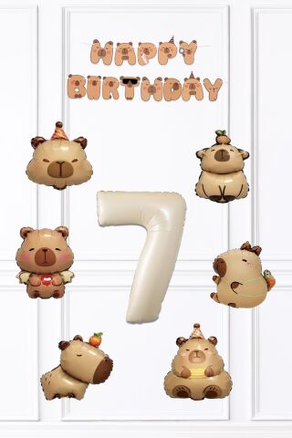Kapibara Doğum Günü Süsleme Seti Balon ve Banner Seti 7