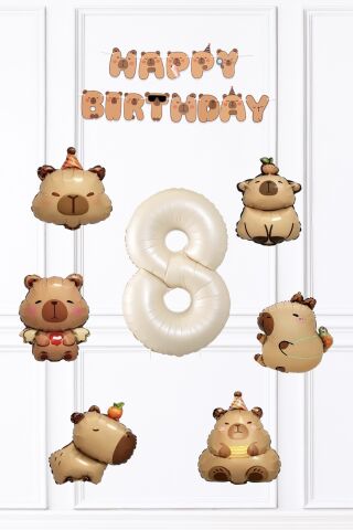 Kapibara Doğum Günü Süsleme Seti Balon ve Banner Seti 8