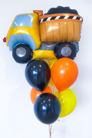 Yüklü Sarı Kamyon Folyo Balon İnşaat Tema Doğum Günü Balon