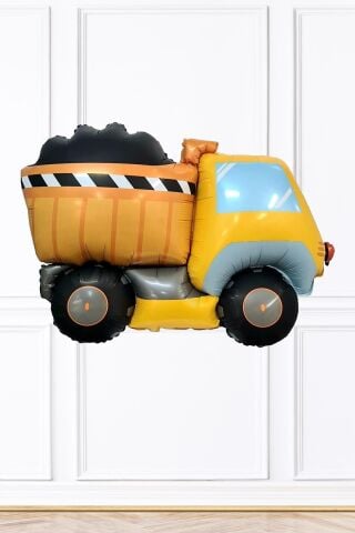 Yüklü Sarı Kamyon Folyo Balon İnşaat Tema Doğum Günü Balon