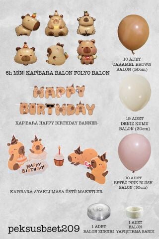 Kapibara Konsept Doğum Günü Balon Zinciri Seti Masa Süsleme Panoları