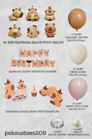 Kapibara Konsept Doğum Günü Balon Zinciri Seti Masa Süsleme Panoları
