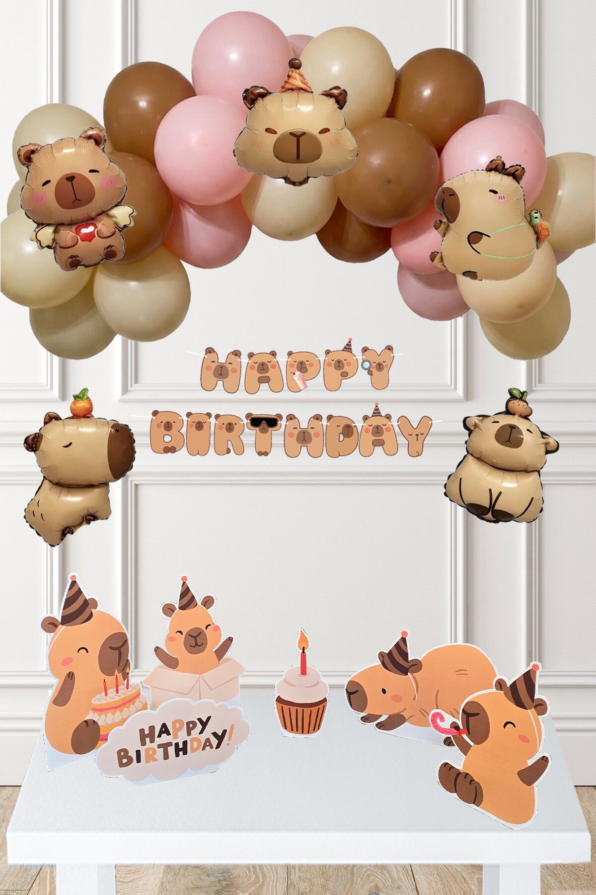 Kapibara Konsept Doğum Günü Balon Zinciri Seti Masa Süsleme Panoları