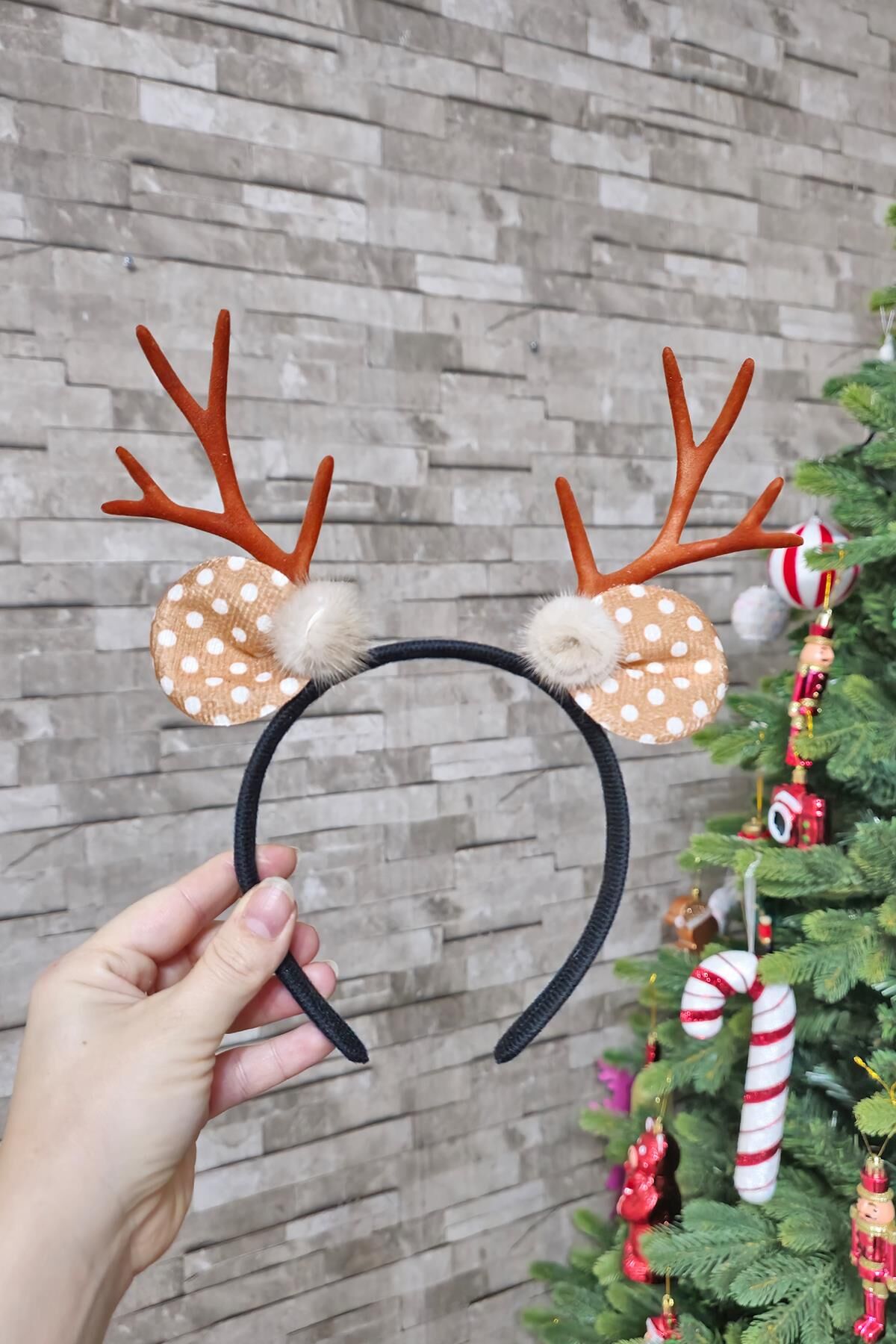 Yılbaşı Tacı Puantiyeli Kulaklı Geyik Boynuzlu Taç Yılbaşı Parti Akseuarı