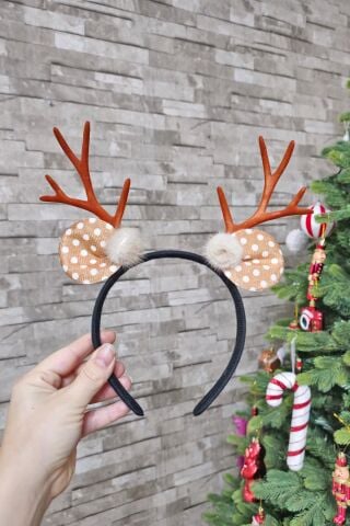 Yılbaşı Tacı Puantiyeli Kulaklı Geyik Boynuzlu Taç Yılbaşı Parti Akseuarı