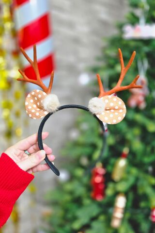 Yılbaşı Tacı Puantiyeli Kulaklı Geyik Boynuzlu Taç Yılbaşı Parti Akseuarı
