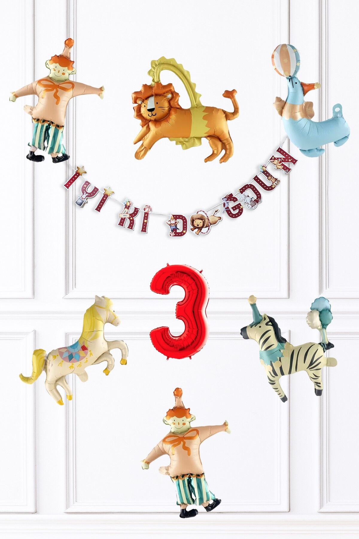 Sirk Konsept Doğum Günü Balon ve Banner Seti 3