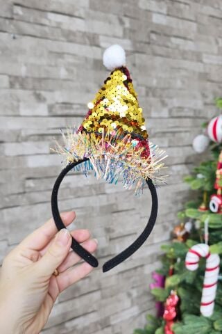 Yılbaşı Tacı Parlak Kukuleta Şapka Gold Kırmızı Pullu