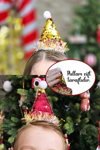 Yılbaşı Tacı Parlak Kukuleta Şapka Gold Kırmızı Pullu