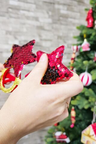 Yılbaşı Parti Gözlüğü Pullu Yıldız Şekilli Kırmızı Gold Pullu Gözlük