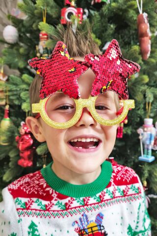 Yılbaşı Parti Gözlüğü Pullu Yıldız Şekilli Kırmızı Gold Pullu Gözlük