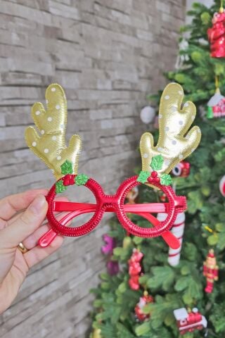 Yılbaşı Parti Gözlüğü Gold Geyik Boynuzlu Lüks Yılbaşı Gözlüğü Parti Gözlük