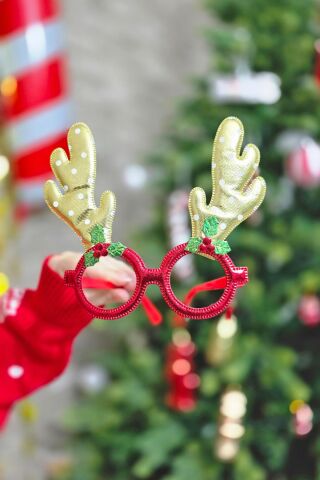 Yılbaşı Parti Gözlüğü Gold Geyik Boynuzlu Lüks Yılbaşı Gözlüğü Parti Gözlük