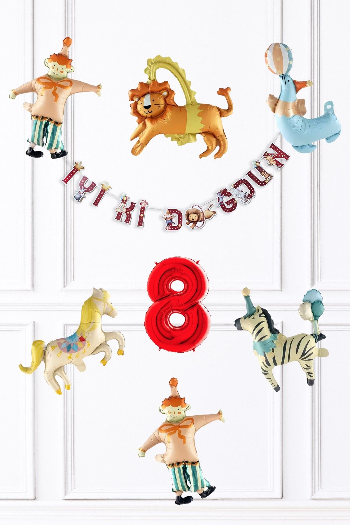 Sirk Konsept Doğum Günü Balon ve Banner Seti 8